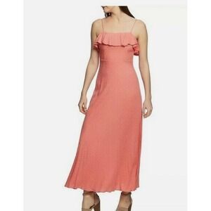 1 STATE Ruffle Maxi Dress Womens Size M Coral Spaghetti Straps Breezy Beach Vaca